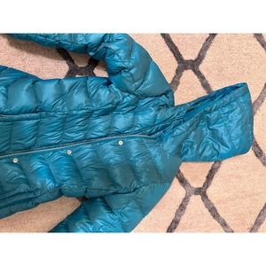 Lands' End Puffer Jacket Girls S 7-8 Teal Full Zip Long Sleeve Polyester Hooded